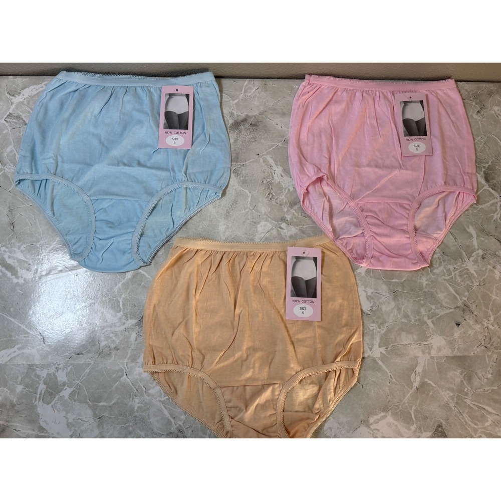 Womens 100% Cotton‎ Vintage Panties Underwear Full Coverage Size 5 Pack of 3